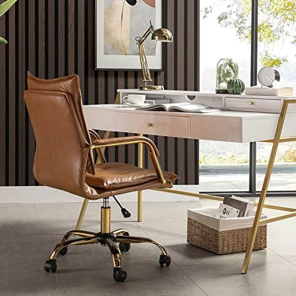 Camel Faux Leather Adjustable Swivel Office Desk Chair L7543