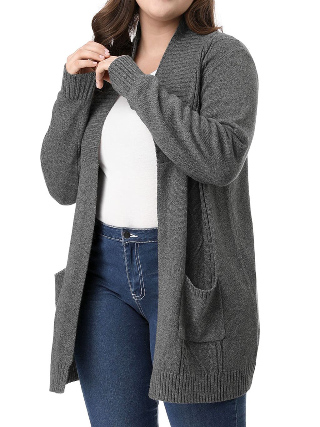 Plus Size Open Front Long Sleeves Kimono Cardigan A654