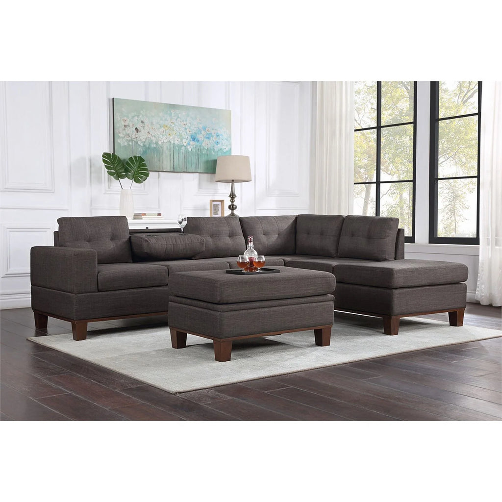 Gray Fabric Reversible Sectional Sofa with Ottoman A8179