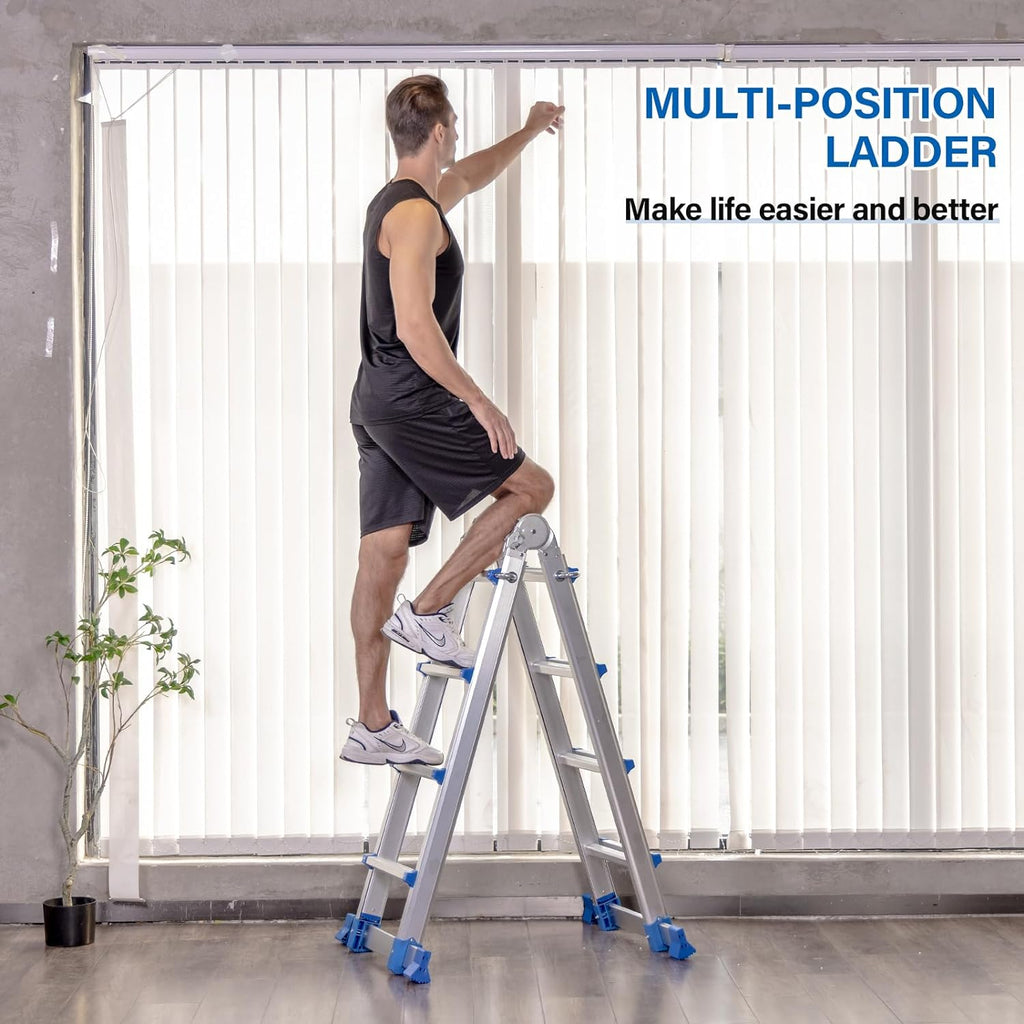 17 FT Multi Position Aluminum Folding Ladder with Stabilizer Bar L34878