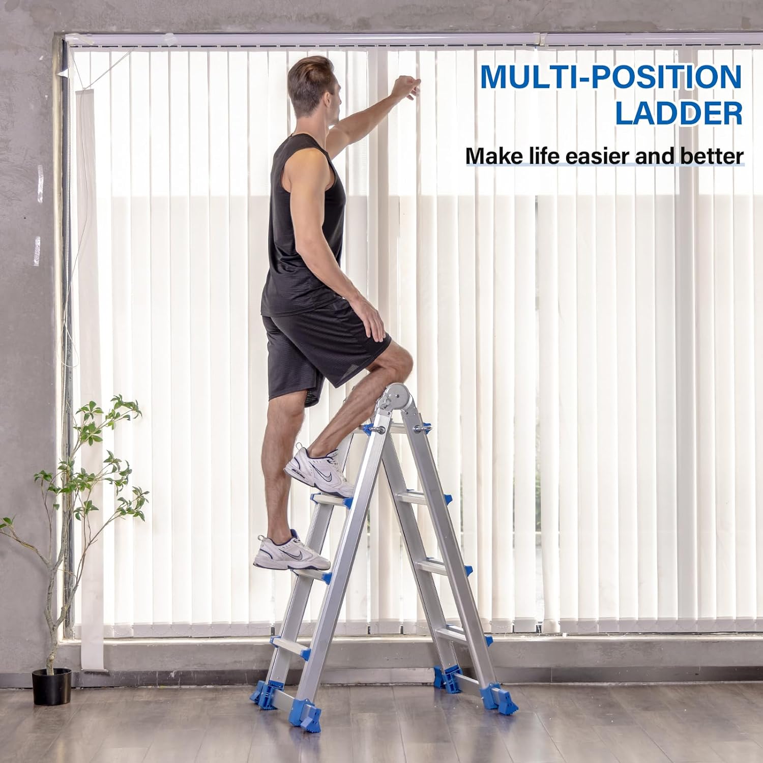 17 FT Multi Position Aluminum Folding Ladder with Stabilizer Bar L34878