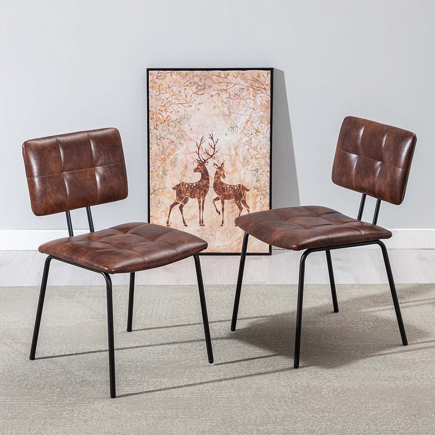 Faux Leather Upholstered Dining Chairs Set of 2 with Metal Legs N8002