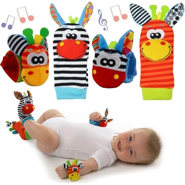 Baby Wrist Rattle and Socks Rattle Set, Soft Animal Toy (4 Pack) A3915