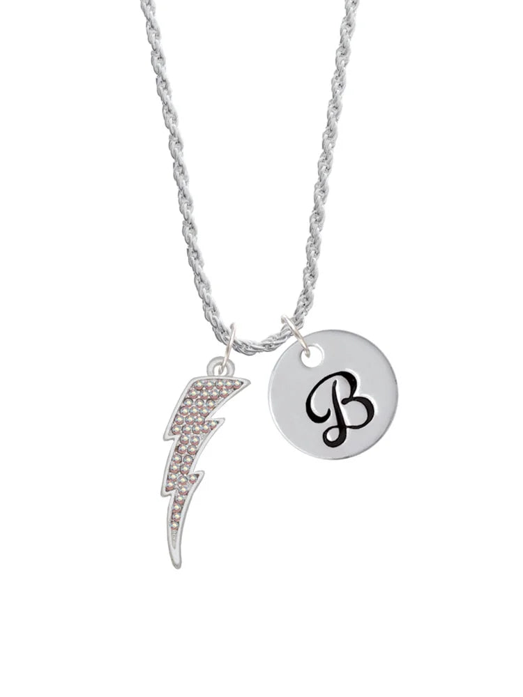 Clear AB Crystal Lightning Bolt Script Initial Charm Necklace, 20"+3" A968