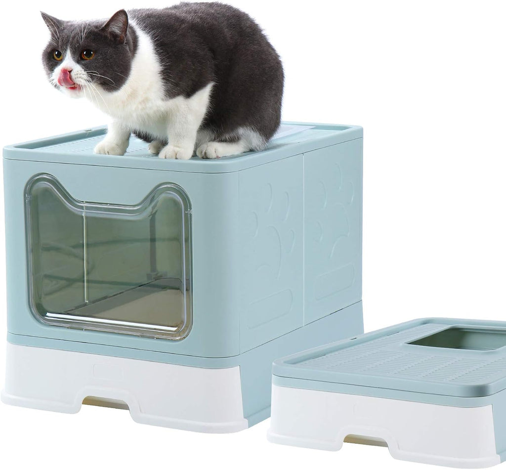 Enclosed Litter Box Large, Foldable Top Entrance Cat Litter Box with Lid, High Sided Litter Box Pack of 2 B531