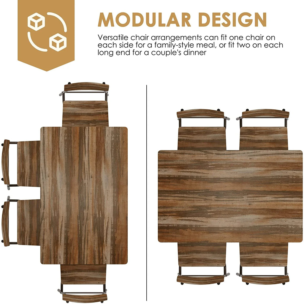 5 Piece Dining Table Set with 4 Chairs and Storage Rack, Wooden Top and Metal Legs, Rustic Brown H164209
