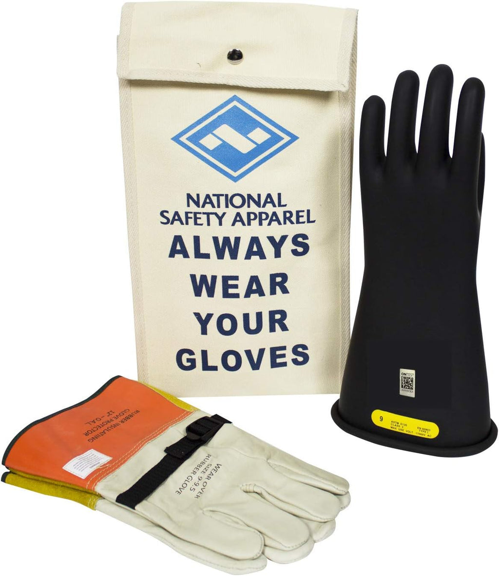 Class 2 Black Rubber Voltage Insulating Glove Kit with Leather Protectors T90969