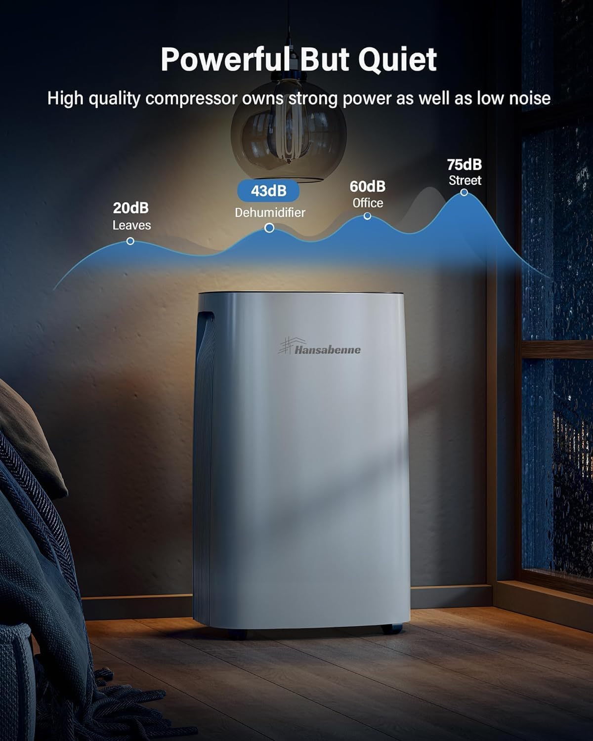 50-Pint Dehumidifier, 4500 Sq. Ft, Quiet, Auto Continuous Drain with Child Lock H91159