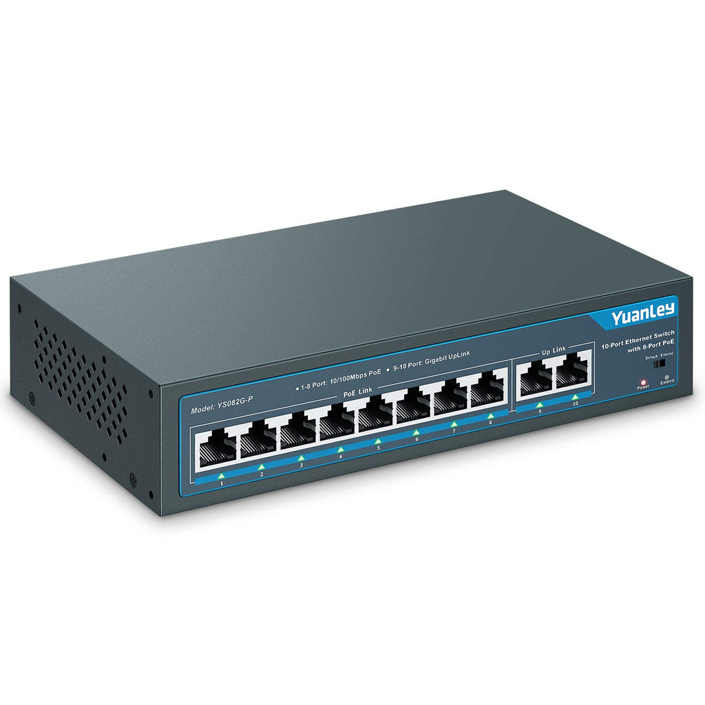 10 Port PoE Switch, 8 PoE+ Port 100Mbps, 2 Gigabit Uplink, 120W, Metal, Fanless, Pack of 2 U49302