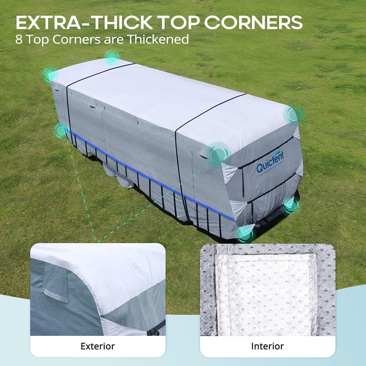 Extra-Thick 6-ply Travel Trailer RV Cover with 2 Windproof Straps, 4 Tire Covers D654810