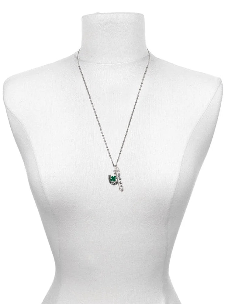 Good Luck Horseshoe Green Four Leaf Clover Bar Charm Necklace, 23" N41912