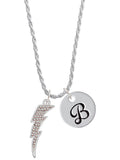 Clear AB Crystal Lightning Bolt Script Initial Charm Necklace, 20"+3" A968
