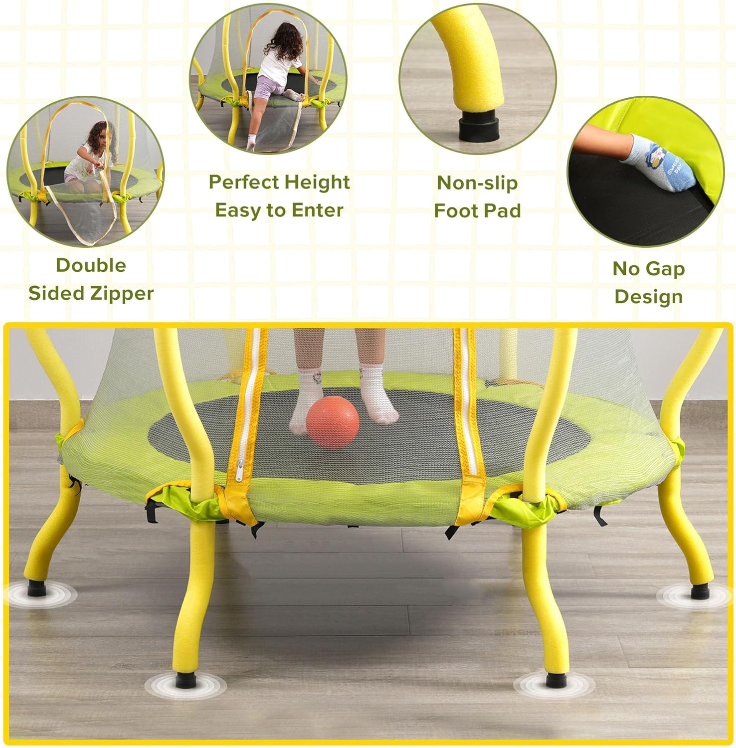 Portable Foldable Trampoline with Adjustable Handle, 40" Max Load 330lbs, Yellow S2855
