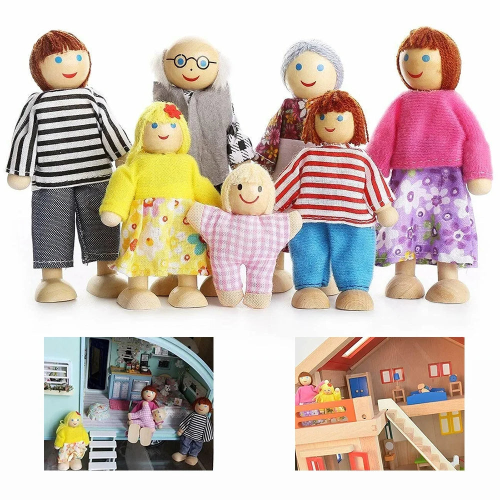 Wooden Dolls Playset Set of 7 People with Dog W31290