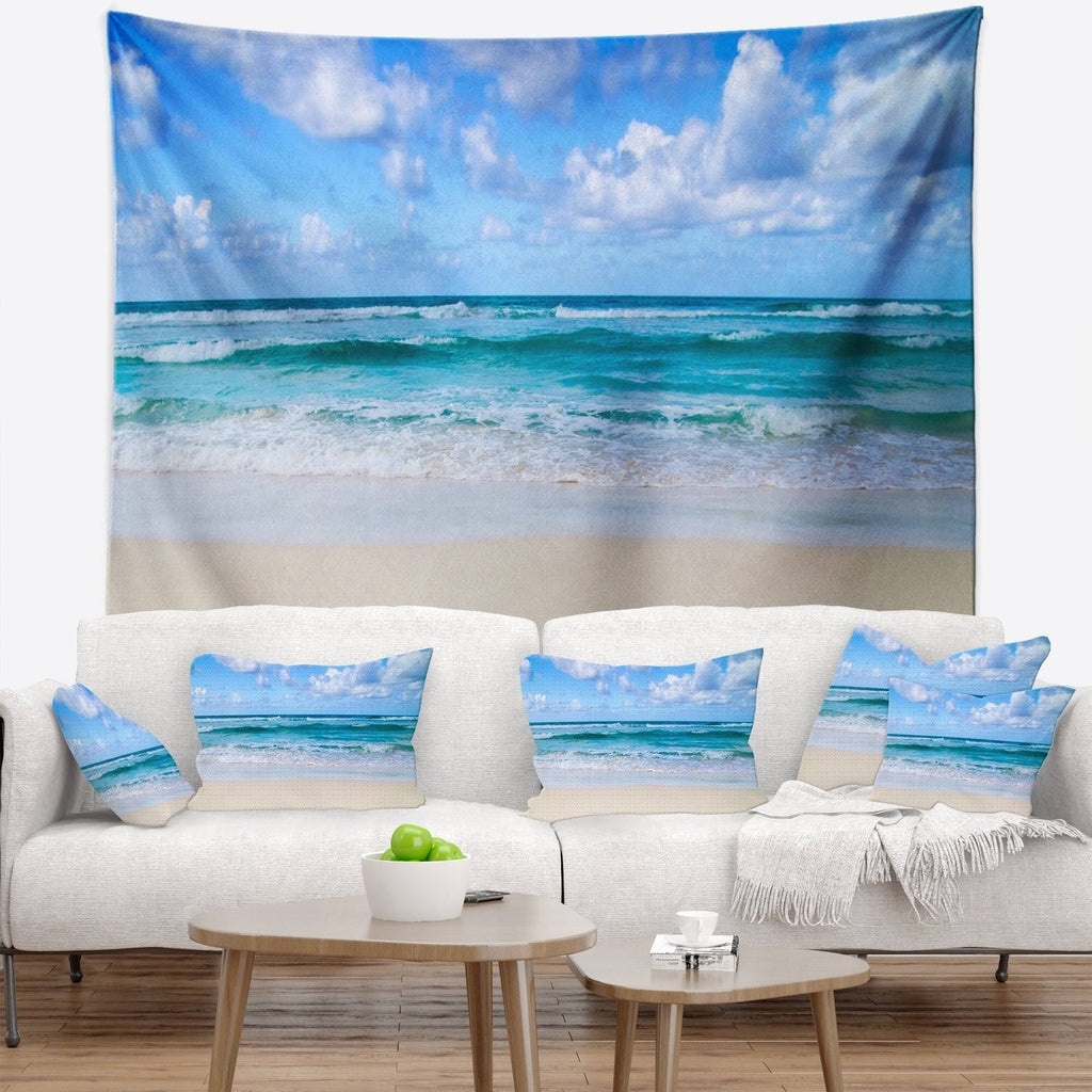 Serene Blue Tropical Beach Seashore Wall Tapestry S436968