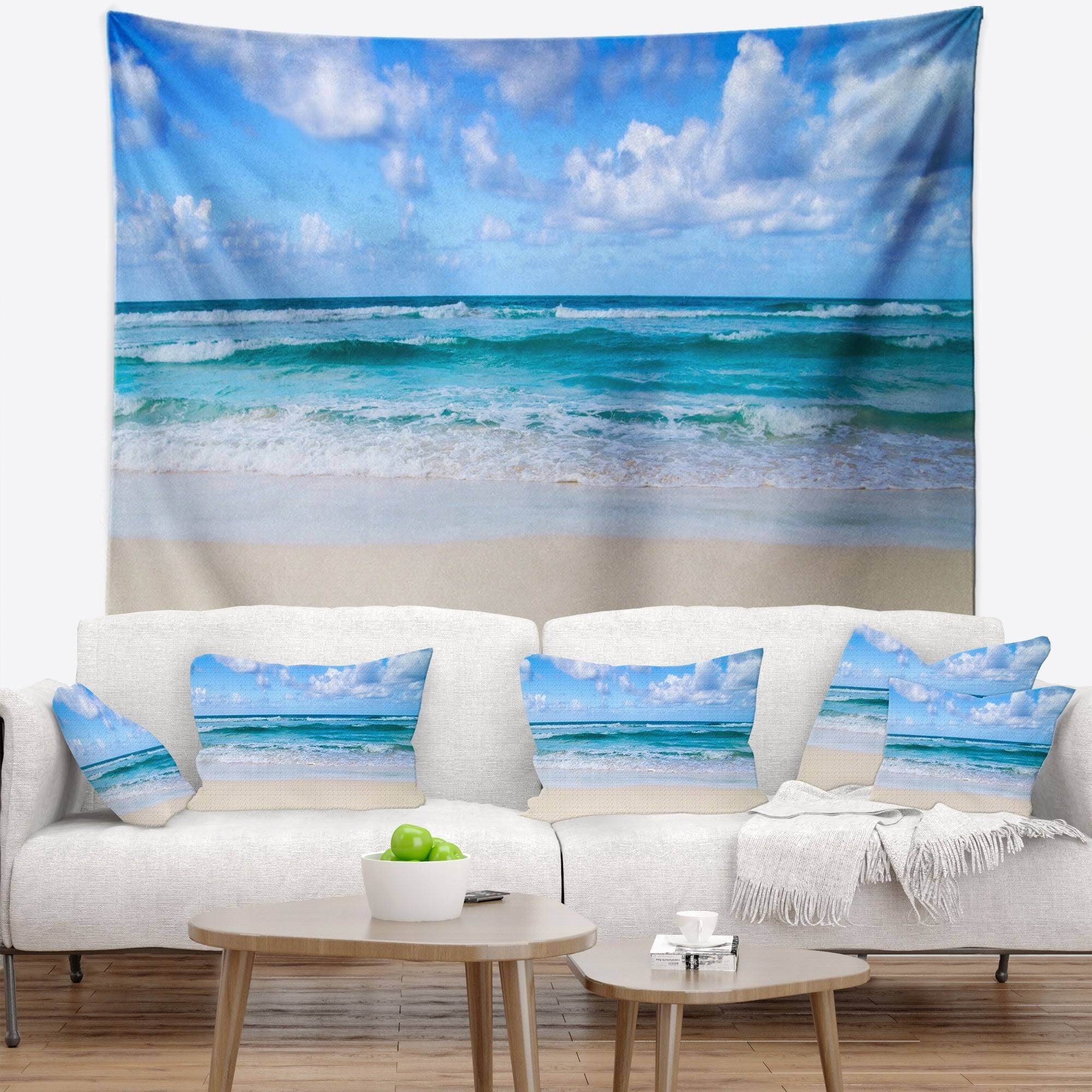 Serene Blue Tropical Beach Seashore Wall Tapestry S436968
