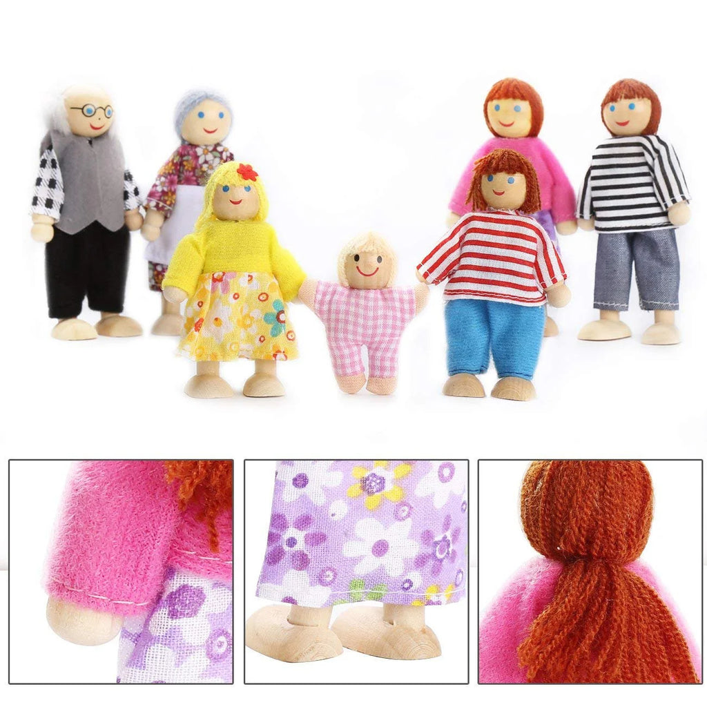 Wooden Dolls Playset Set of 7 People with Dog W31290