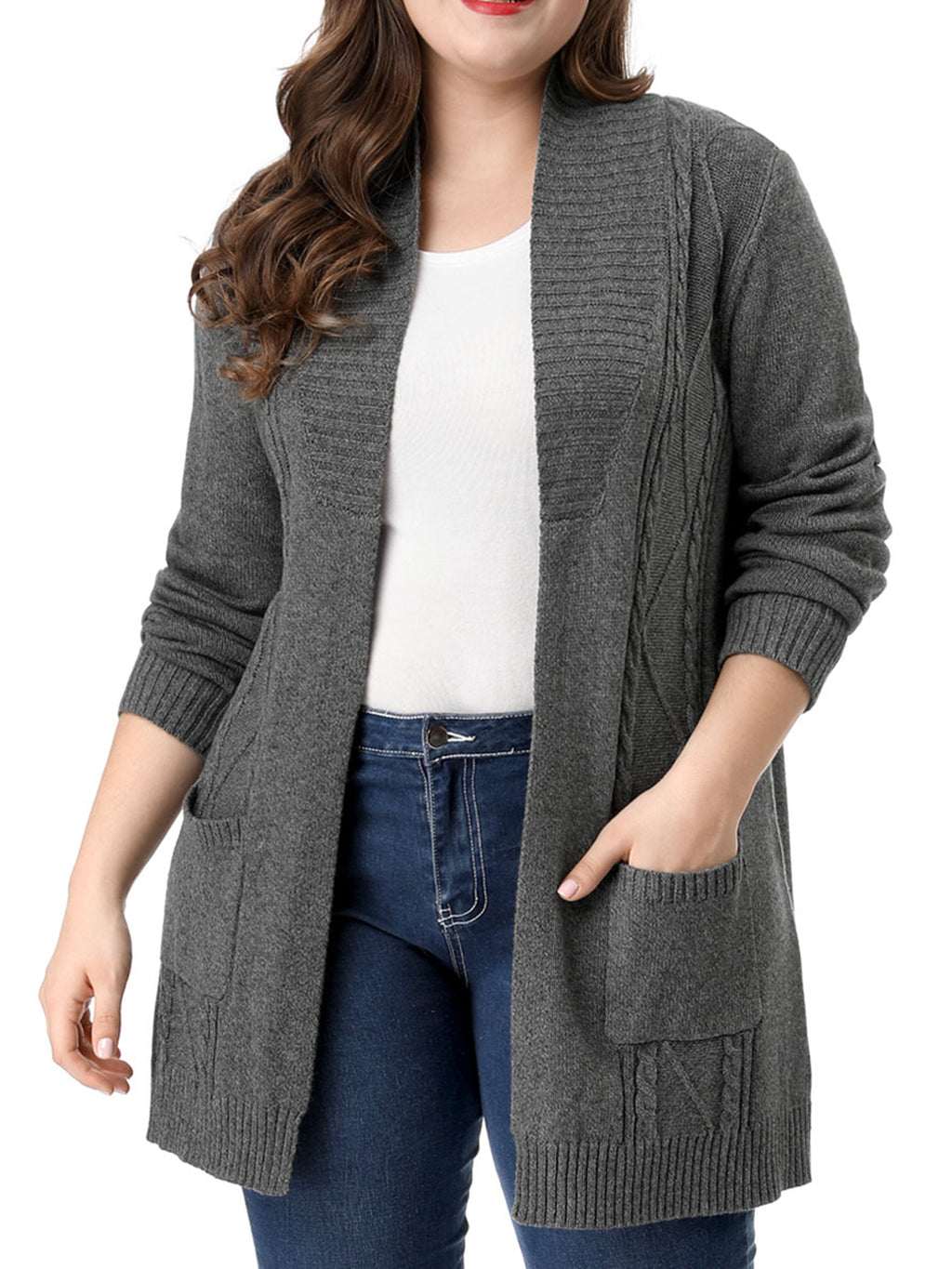 Plus Size Open Front Long Sleeves Kimono Cardigan A654