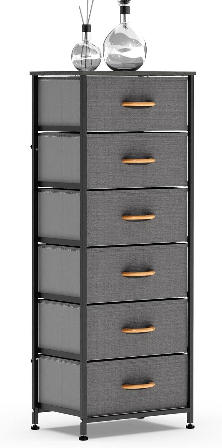 Gray 6 Drawer Fabric Dresser Tower F8254