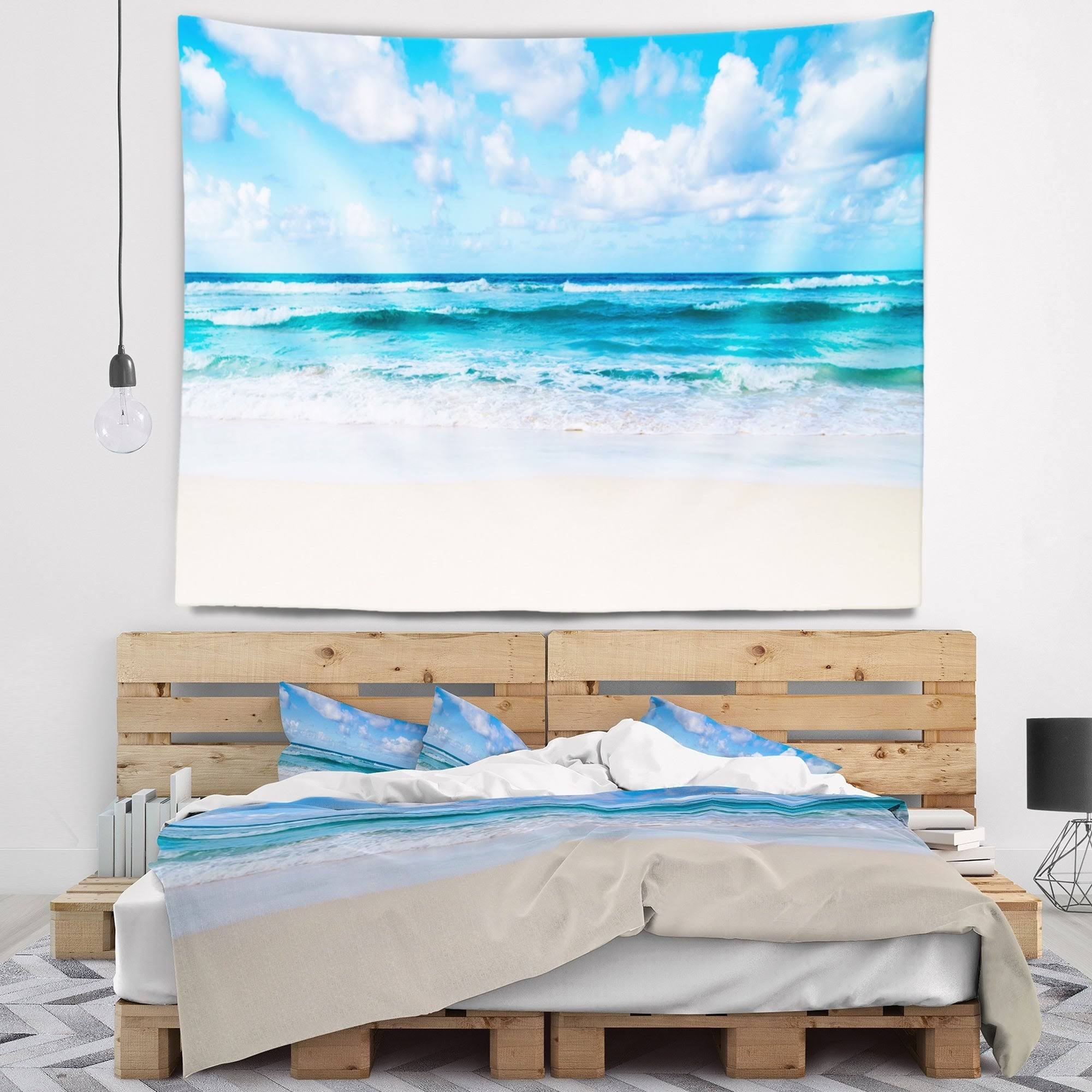 Serene Blue Tropical Beach Seashore Wall Tapestry S436968