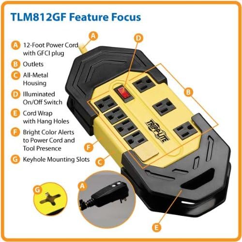 8 Outlet Power Strip with GFCI Plug, Black, Yellow, Pack of 2 A6684