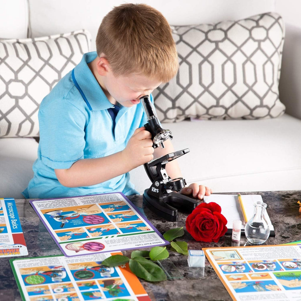 Kids Microscope Science Starter Kit with Set of 6 Experiment Cards Q918