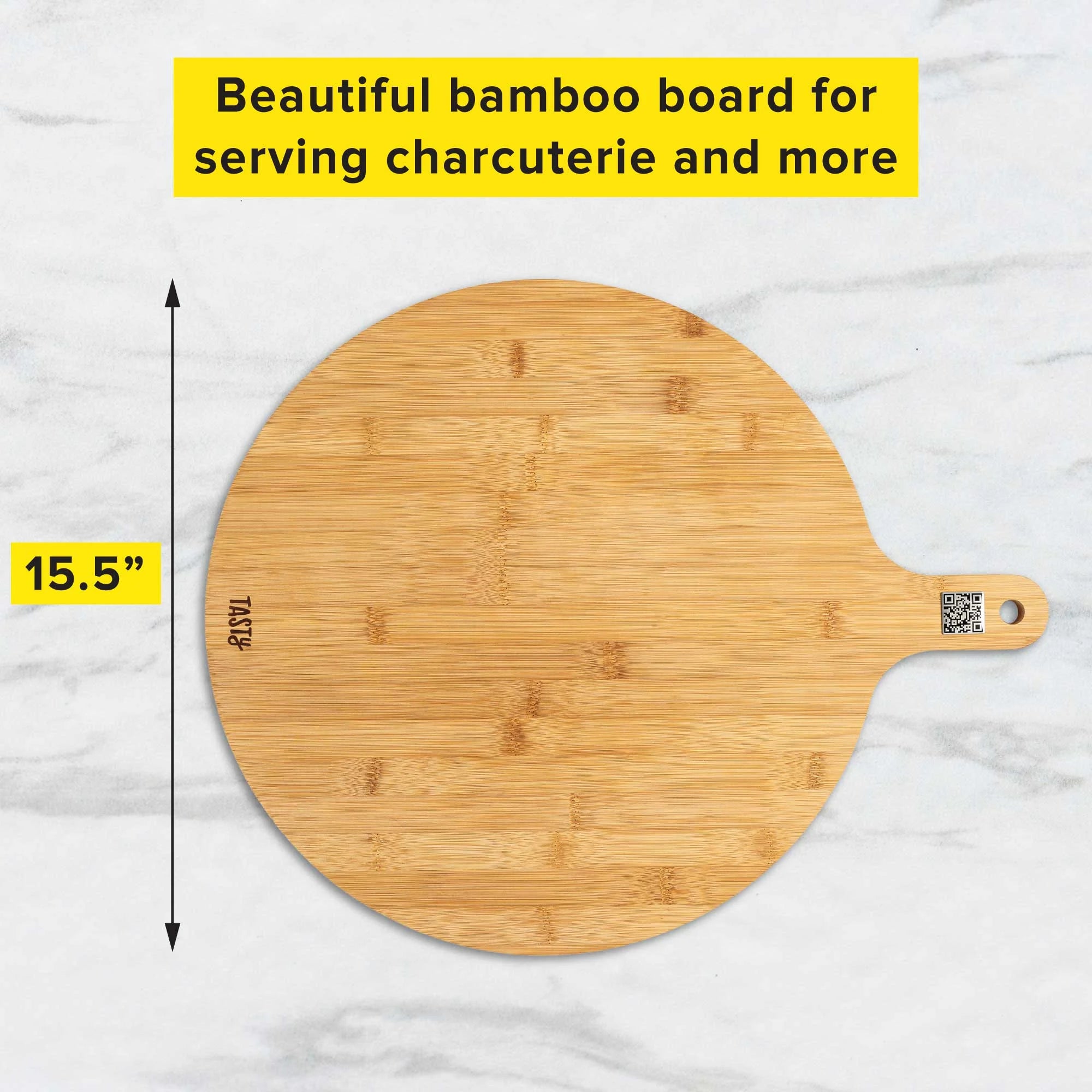 Bamboo Round Charcuterie Board with Handle, 15.5" R824