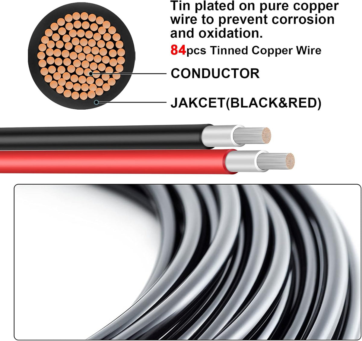 6FT 10AWG Solar Extension Cable with Female and Male Connector I252462