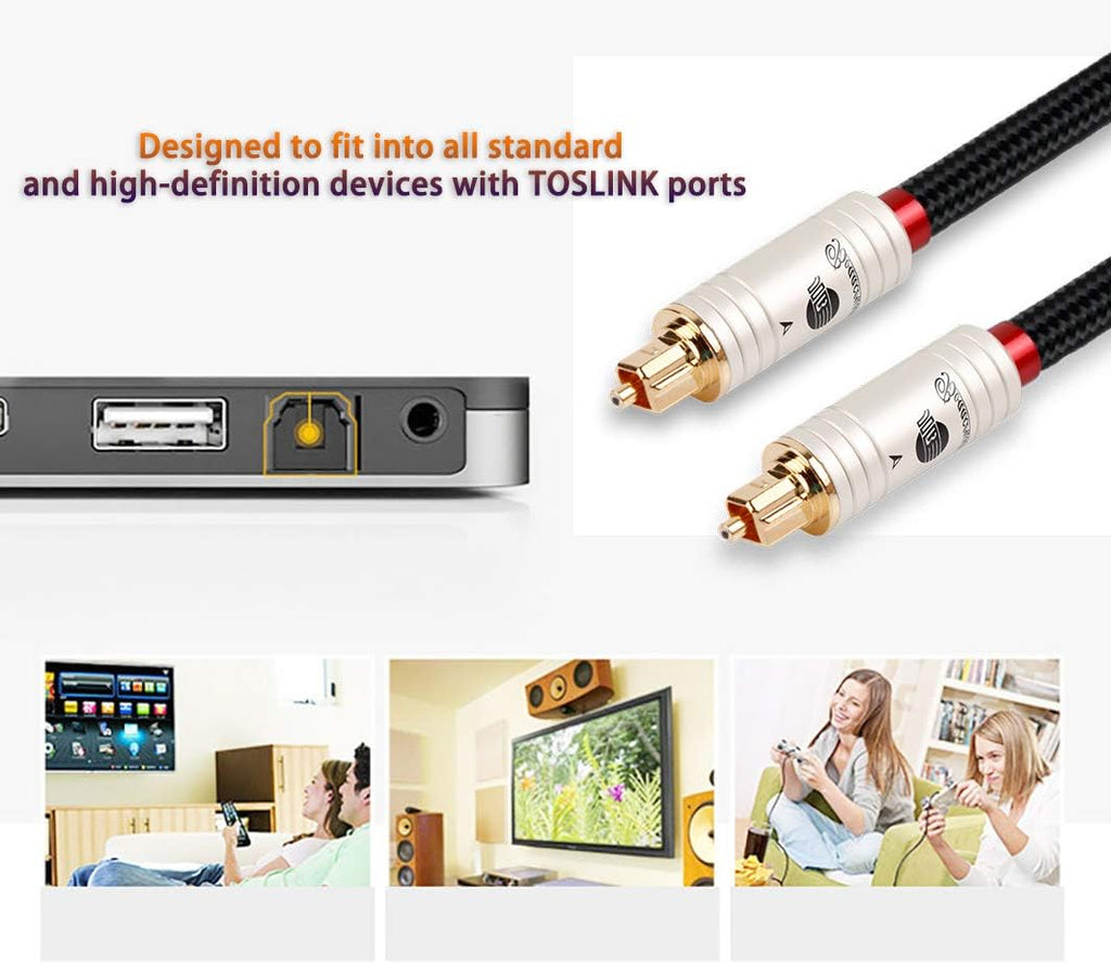 HiFi Fiber Optical Audio Cable, Toslink Cable Male to Male, 6ft/2M N671