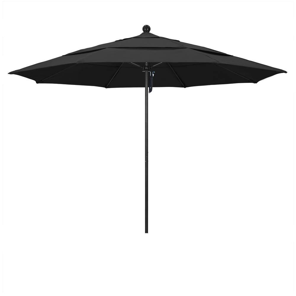 11 ft. Stone Black Aluminum Market Patio Umbrella with Pulley Lift and Fiberglass Ribs E27047