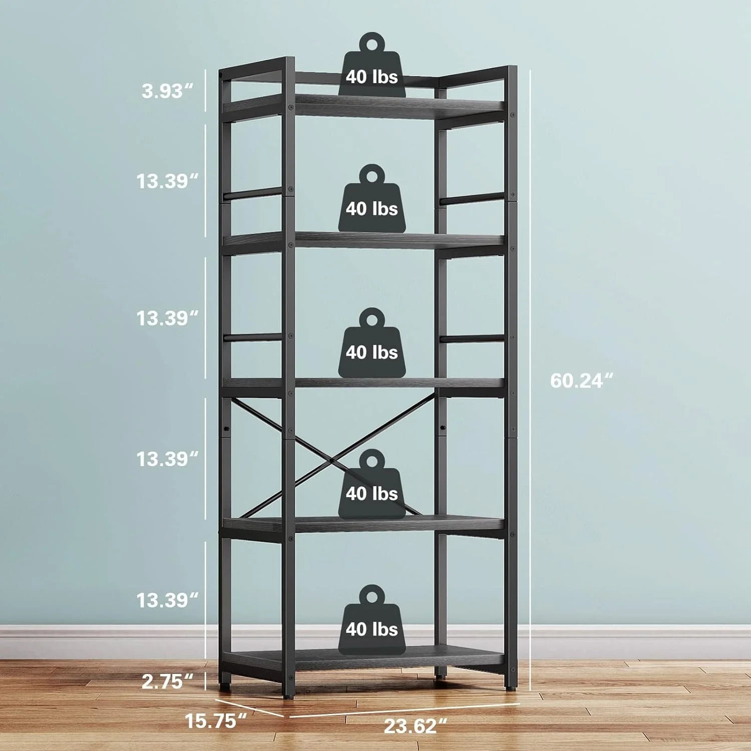 5-Tier Free Standing Kitchen Storage Shelf Rack, Black Q702