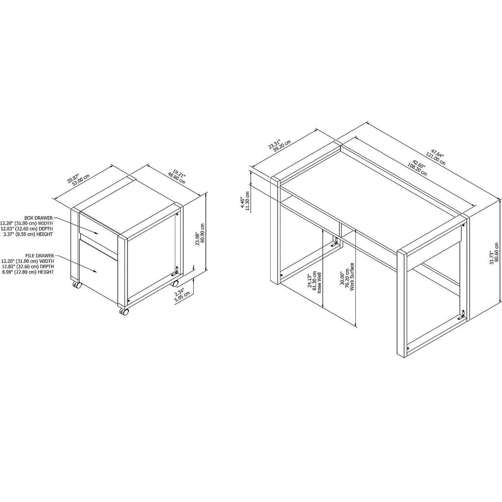 White Writing Desk with 2 Drawer Mobile File Cabinet W229194