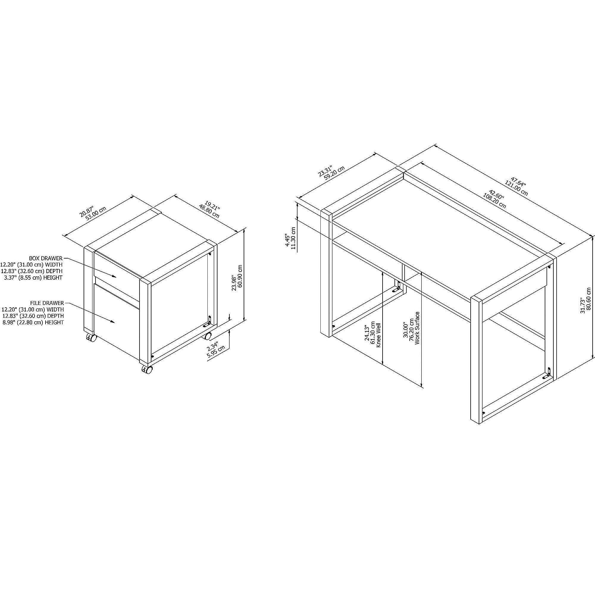 White Writing Desk with 2 Drawer Mobile File Cabinet W229194