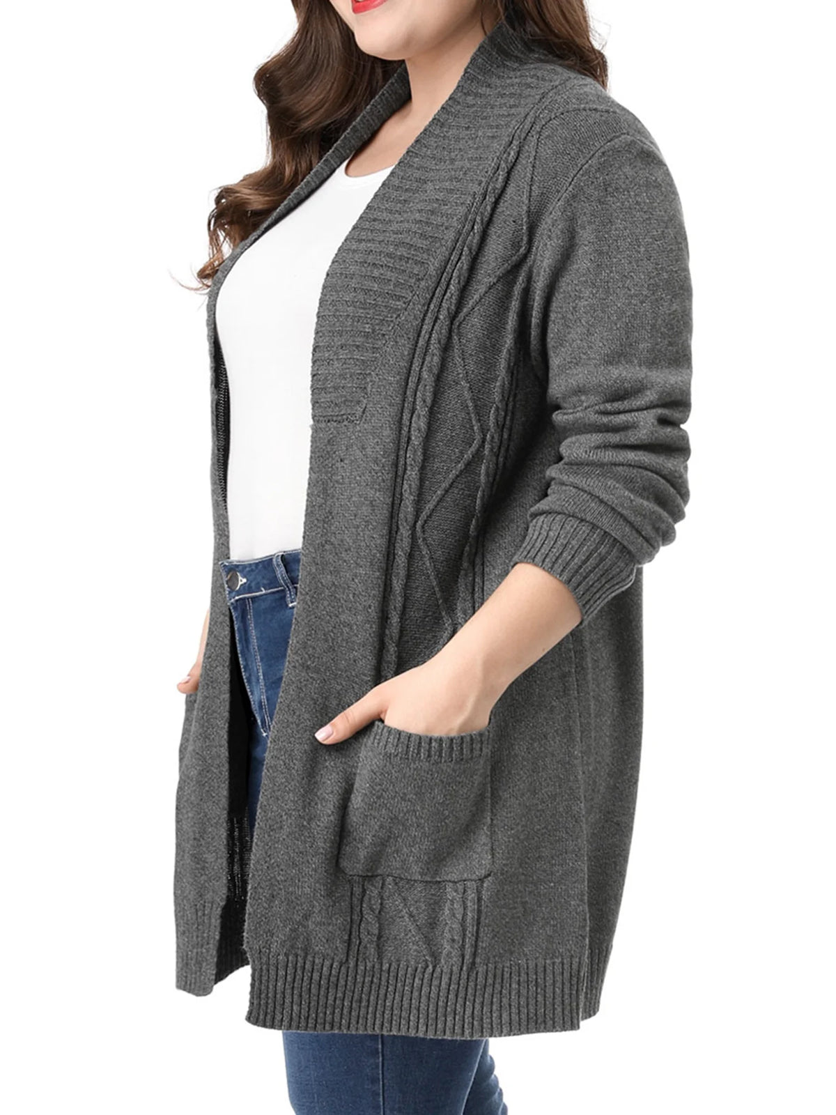 Plus Size Open Front Long Sleeves Kimono Cardigan A654