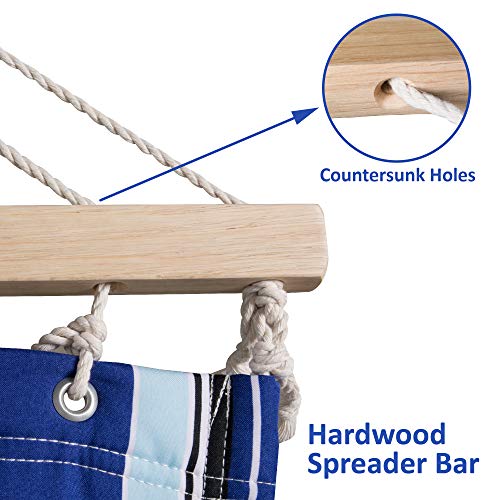 Blue Stripes Double Hammock with Spreader Bar Y16858