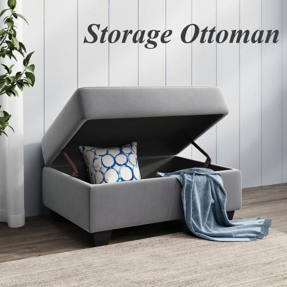 3 Piece Microfiber Sectional Sofa with Reversible Chaise Lounge Storage Ottoman and Cup Holders V6610