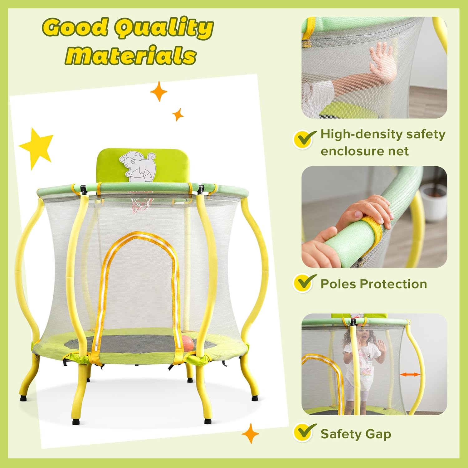 Portable Foldable Trampoline with Adjustable Handle, 40" Max Load 330lbs, Yellow S2855