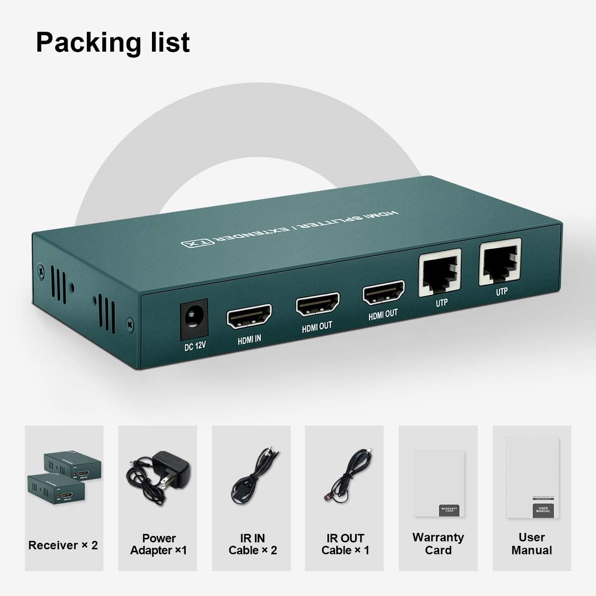 HDMI Extender Splitter 1x2 with IR, 2 HDMI Loop Out, Pack of 2 E345132