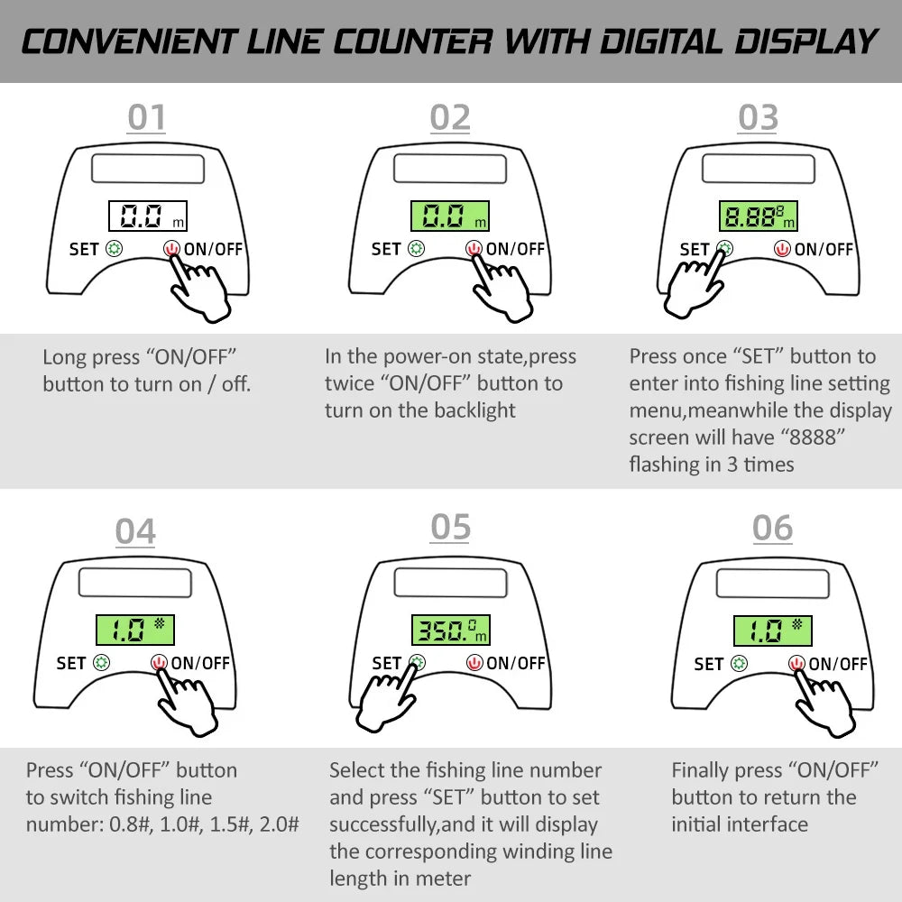 6+1BB 8.0:1 Ratio Digital Display Baitcasting Reel with Line Counter Solar Charging System G7194