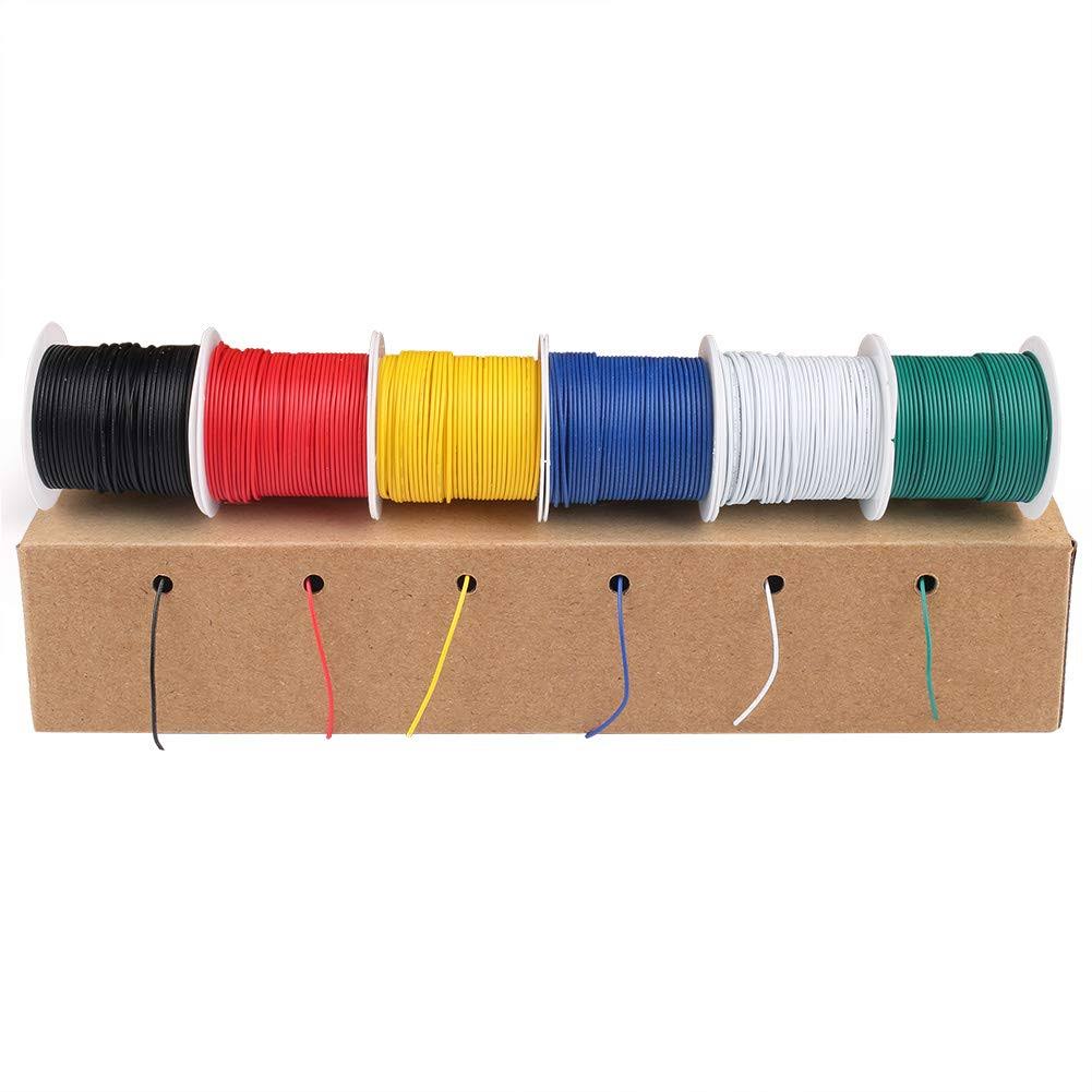 30AWG Stranded Tinned Copper Hookup Wire Kit, 6 Colors, 30 Feet Each, 300V S3550