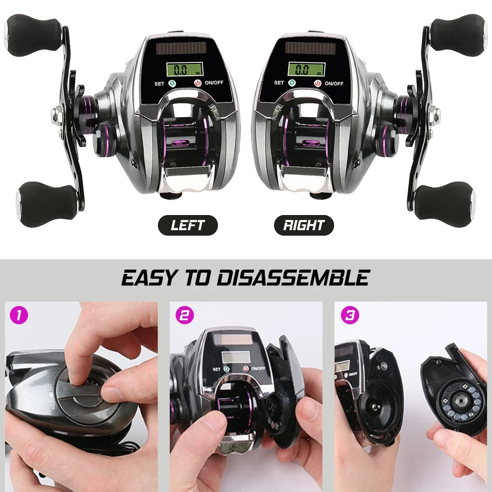6+1BB 8.0:1 Ratio Digital Display Baitcasting Reel with Line Counter Solar Charging System G7194