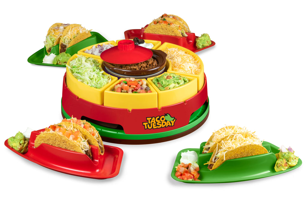 Lazy Susan Taco Bar with Warming Pot and 4 Taco Holders Q82504