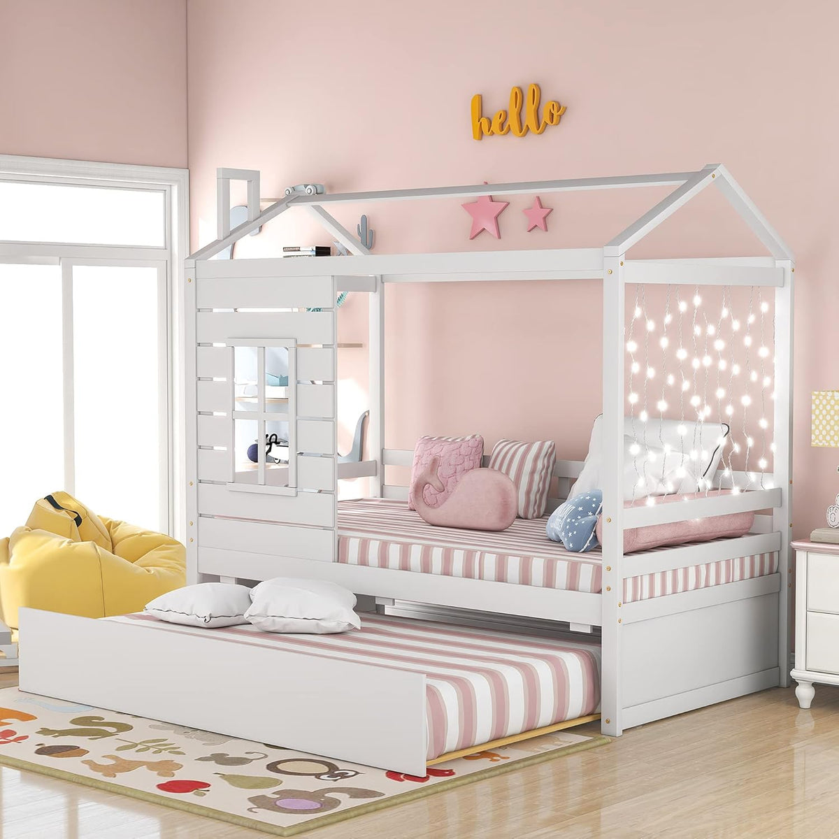 Twin Size Wood Bunk Bed Daybed with Trundle Q2020
