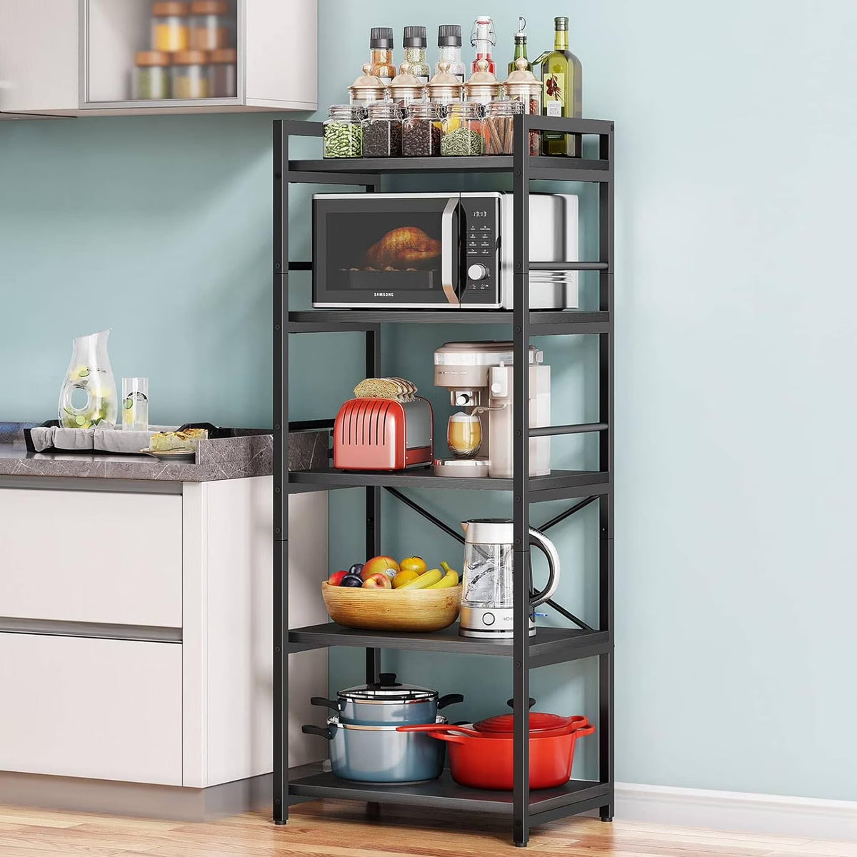 5-Tier Free Standing Kitchen Storage Shelf Rack, Black Q702