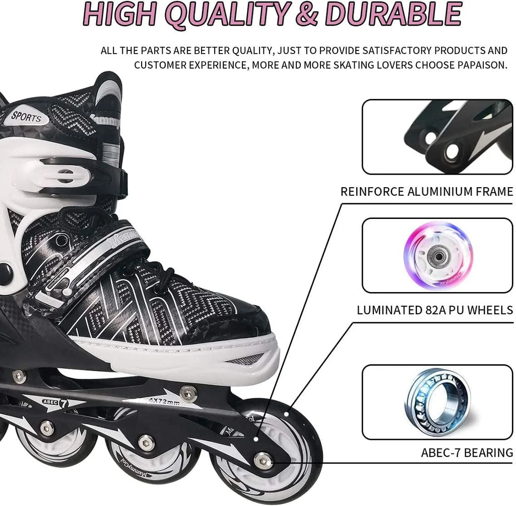 Black Adjustable Kids Inline Skates Q544316