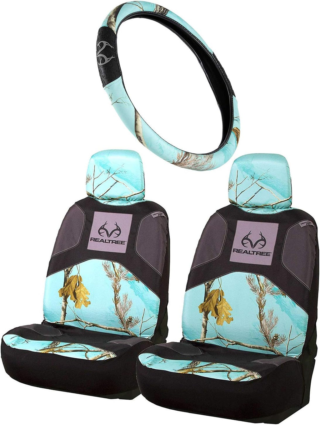 3pc Camo Auto Accessories Kit, 2 Front Seat Covers and 1 Wheel Cover P9527