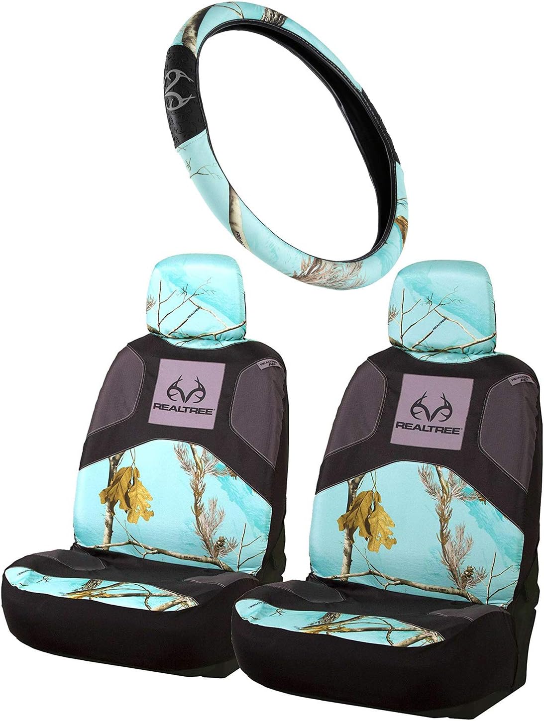 3pc Camo Auto Accessories Kit, 2 Front Seat Covers and 1 Wheel Cover P9527