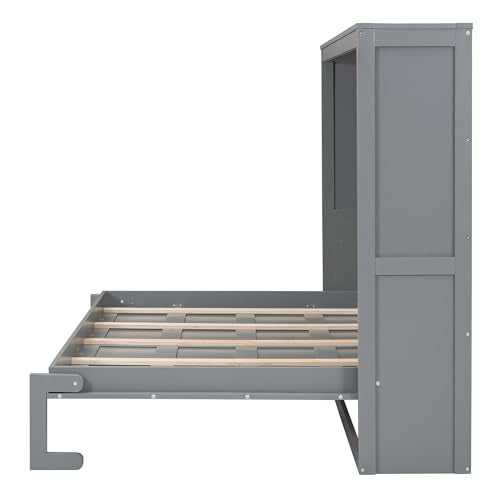 Gray Queen Solid Wood Murphy Cabinet Bed J7874