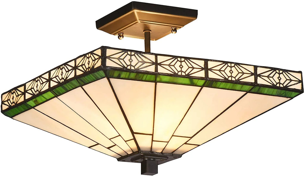 Tiffany-Style 2 Light Mission Semi-Flush Ceiling Fixture P40612