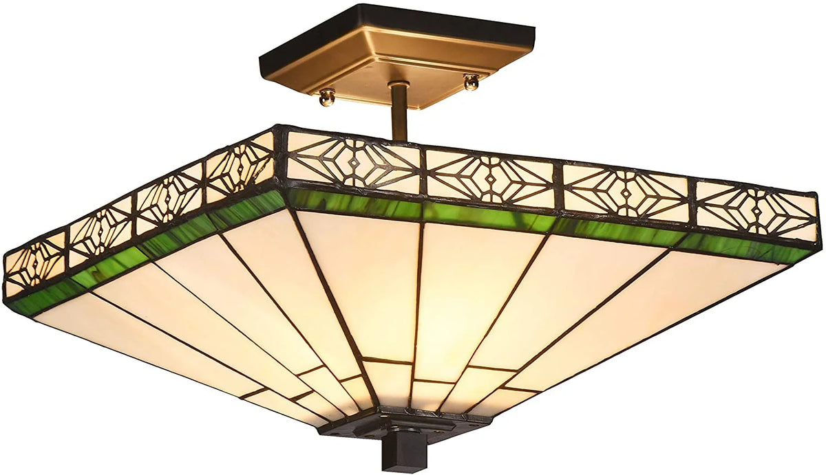 Tiffany-Style 2 Light Mission Semi-Flush Ceiling Fixture P40612
